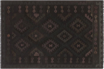 Flat Weave Kilim, Antique, Navaho, Vintage, Handmade, Geometric Kilim Black Blue Hand-Woven Rectangle 100% Wool Area Rug 5 x 7